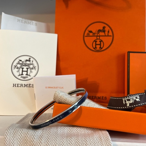 Hermes extra thin fusion enamel paladium bangle - Picture 2 of 4